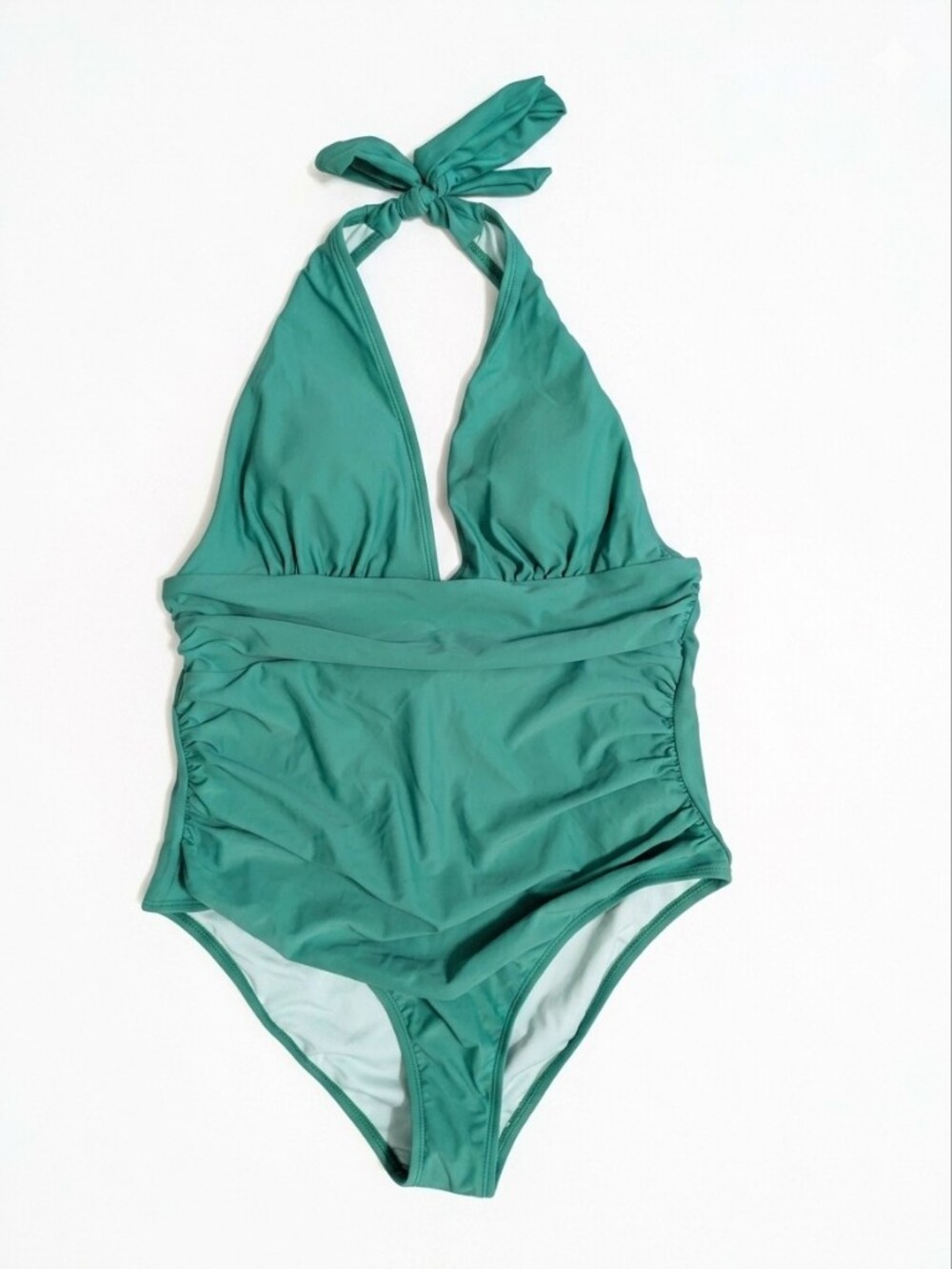 Cupshe Green One Piece Swimsuit XL Ruched Tummy Control Halter Neck Padded NWT